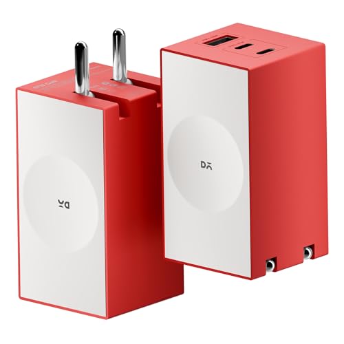 Image of DailyObjects POP 67W Triple Port GaN Charger Adapter with Foldable Pins|USB-C Dual Port & Type A Power Output|Fast Charging|Support iPhone 12 13 14 15 16 pro Max,ipad,Samsung,MacBook M1 M2-Red