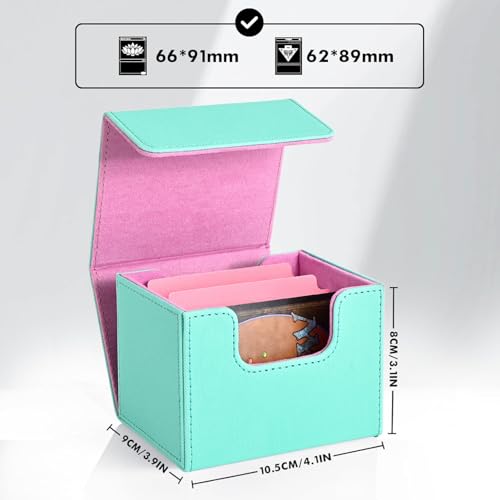 Image of ZLCA Card Deck Box for Trading Cards, MTG Commander Deck Box Holds 120+ Single Sleeved Cards, Leather Magnetic Card Storage Case Fits for TCG CCG (Turquois& Pink)