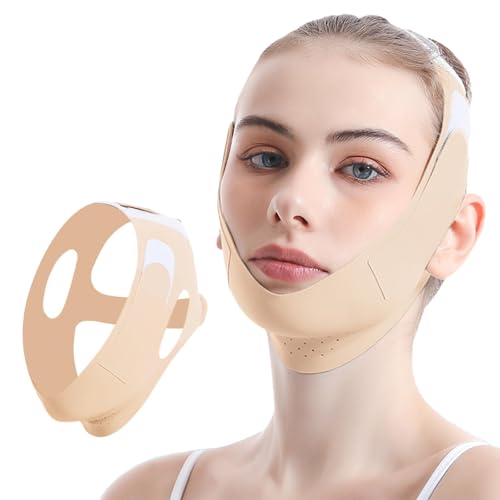 Masque Visage V-Line Refroidissant,Version Améliorée Ice-Cool,Masque Anti Double Menton Réutilisable,Bande Lifting Visage en Tissu Glacé,Masque Menton pour...