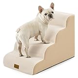 COZY KISS Dog Stairs for Small Dogs 19.7" H, Curved Dog Step for Puppy, Older or Cat, Medium Pet Ramp for Sofa, Couch or Bed, Ladder with High Density Foam, 15.7x28.3x19.7 inch, 4 Step, Beige