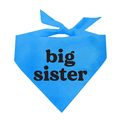 Big Sister Dog Bandana | 100% Cotton Adjustable Triangle | Made in USA | Pregnancy Announcement Photoshoot Prop | Black Print | New Baby | Gender Reveal | (Turquoise, One Size 888)
