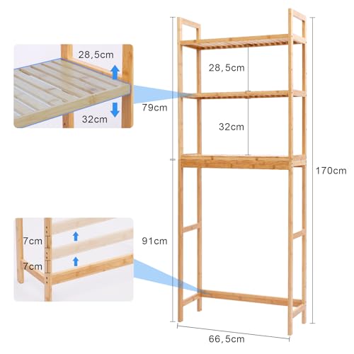 Wasmachinekast, wasmachinerek, toiletrek, 66 x 26 x 170 cm, wasmachinerek, rek voor wasmachine - Afbeelding 4