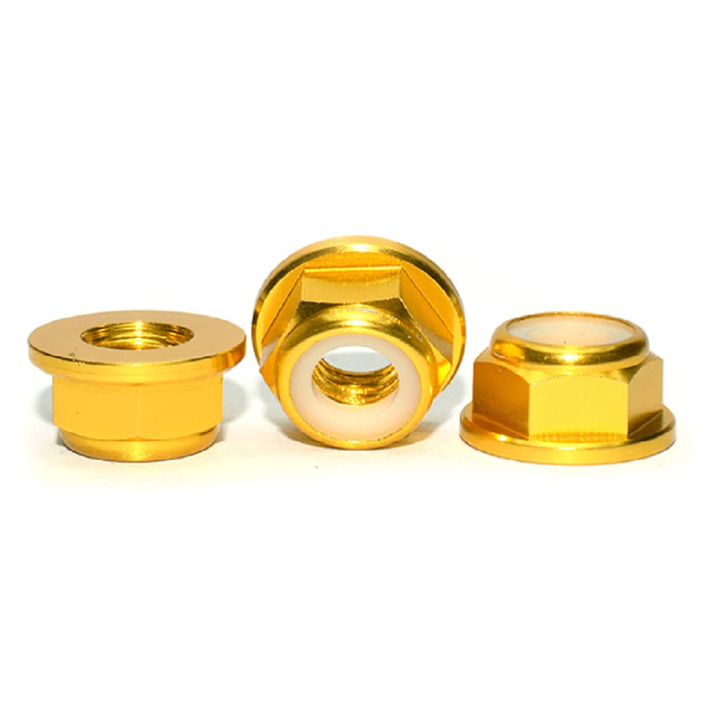 20pcs M6 Nuts Flanged Nylon Lock Nut Nylock Self-Lock Aluminum Nuts (Gold)