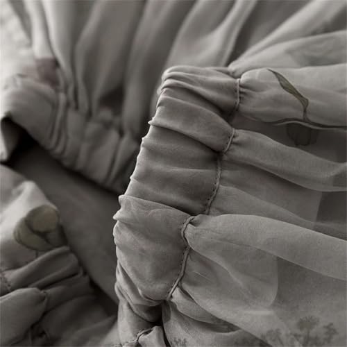 Women Cotton Linen Print Midi Skirt Double-Layer High Waist Vintage Loose Casual Ball Skirts3