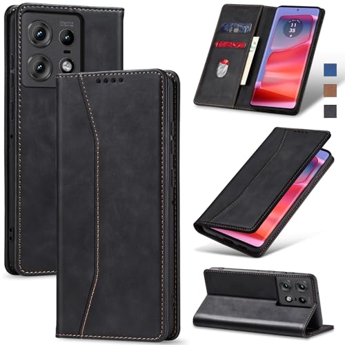 Image of Jasonyu Case for Motorola Edge 50 Pro,Leather Flip Protective Case [Holster, Magnetic, Card Slot,Stand Function] Wallet Leather Case Cover (Black)