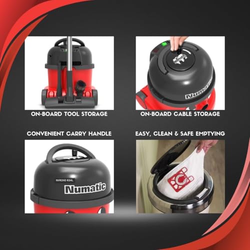 NRV240 Commercial Dry Henry Vacuum Cleaner 9L + Airo Turbo Brush + 10 Bags - Avern