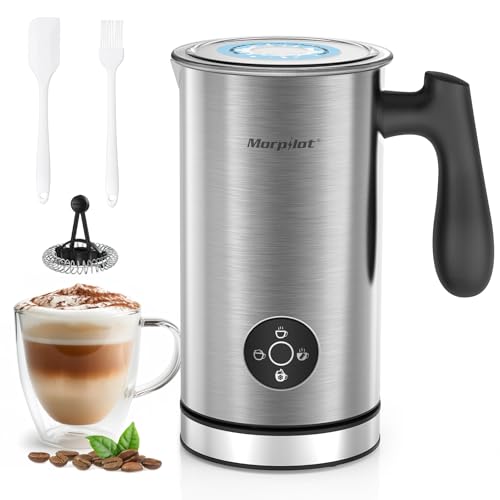 Morpilot Milchaufschäumer Elektrisch 4 in 1, 300ml, Milchschäumer für Heißer und Kalter Milchschaum und Schokolade, Antihaftbeschichtung, Leicht zu Reinigen, Edelstahl