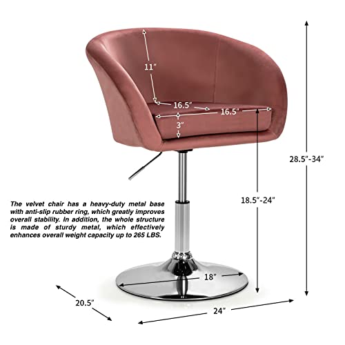 Pink Modern Velvet Chair Bar Stools Vanity Chair Office Chair Accent Chair Makeup Seat Ergonomic Design Height Adjustable Solid Premium Gas Lift 360 Degree Swivel Design Heavy Duty Metal Base