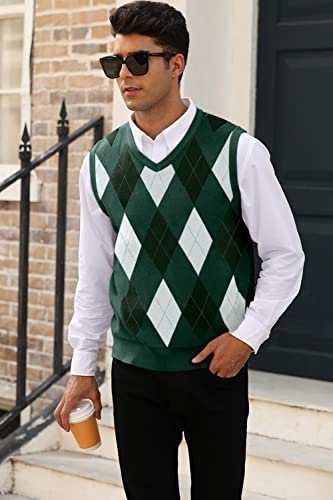 MNCEGEER Mens Argyle Knitwear Vest V Neck Sleeveless Casual Slim Fit Pullover Knitted Sweater2