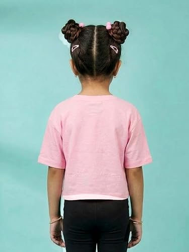 Image of KiddoPanti Girls 100% Cotton Solid Drop Shoulder Half Sleeve Round Neck Crop Tee