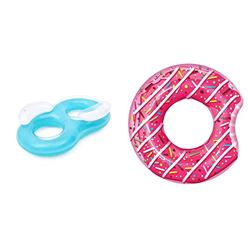 Bestway 43009 - Flotador Hinchable Doble Anillo 117X188 Cm Para Dos Personas Azul Y Blanco Con Reposacabezas Incorporados, Agarraderas Y Parche De Reparación &Amp; 36118 - Donut Hinchable 107 Cm