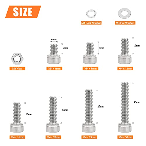 image for HELIFOUNER 350 Pieces M4 x 6mm /8mm /12mm /16mm /20mm /25mm /30mm, Hex