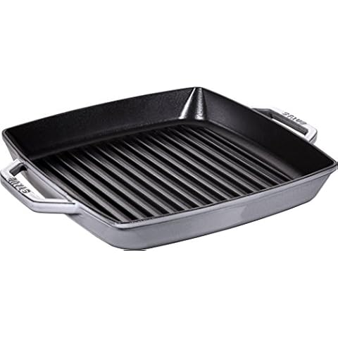 STAUB 1004886 Cast Iron Double Handle Grill Pan 28 x 28 cm Graphite Grey Cover