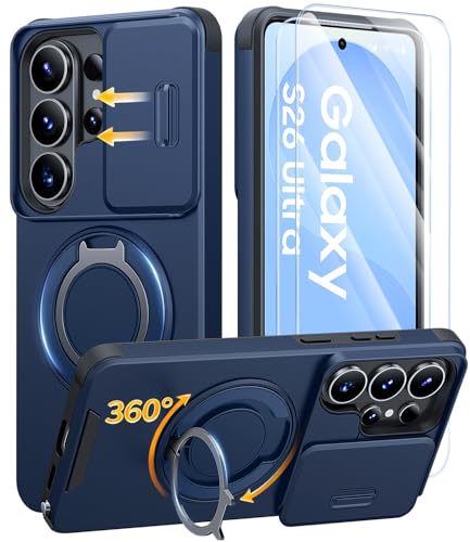 AOUIA für Samsung Galaxy S26 Ultra Hülle mit 2 Stück Panzerglas Kameraschutz Ringständer 360 Militärstandard Stoßfest Handyhülle für Samsung S26 Ultra Blau