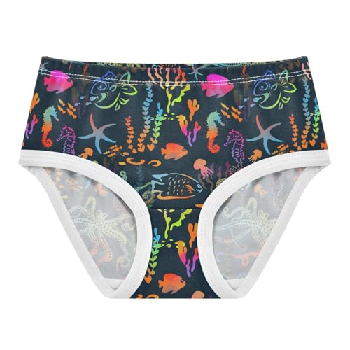 Little Girls' Soft Cotton Underwear Kids Breathable Comfort Colorful Marine Animals Panties Briefs Toddler