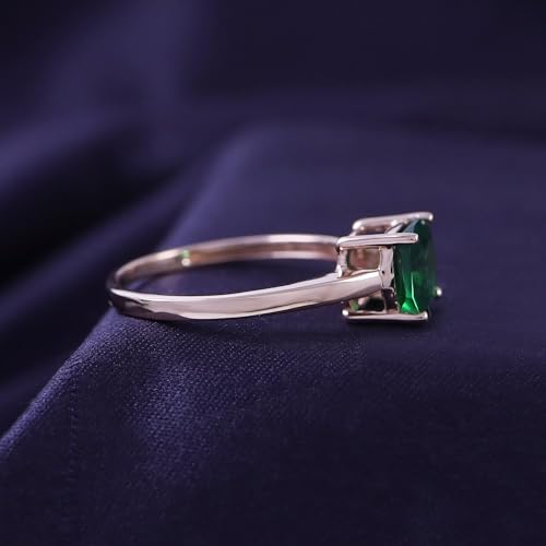 AFFY 7MM Cushion-Cut Simulated Green Emerald Solitaire Ring in 14k Gold Over Sterling Silver (2 Ct), Gift For Her4