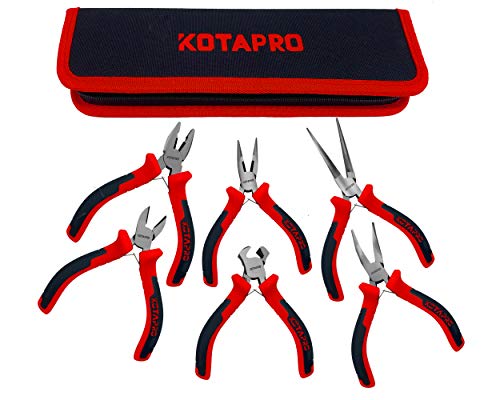 Pliers Set, Needle Nose Pliers, 6 Pieces Durable Long Nose, Bent Nose, Diagonal Cut, End Cut, Combination Pliers, Spring Loaded Handle, Easy Carrying Pouch, 2021New Upgrade