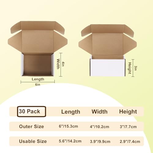 Image of WIFTREY 6X4X3 Shipping Boxes Set of 30, 6X4X3 White Corrugated Cardboard Box for Packaging Small Business, Gift Packing, Mailing, Moving
