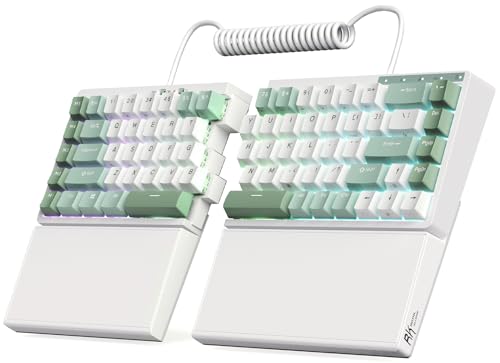 RK ROYAL KLUDGE RKS70 Ergonomic Split Keyboard Wireless PC Gaming Keyboard with Bluetooth/2.4G/Wired Hot Swappable Mechanical Keyboards w/Fixed Wrist Rest PBT Keycaps Linear Switches White
