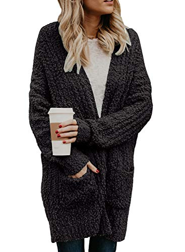 Arjungo Women's Soft Open Front Sweater Cardigans Popcorn Chunky Knitted Long Outwear with Pockets