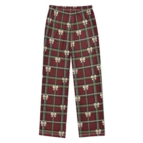 Christmas Pajama Pants Red Grid Bows Christmas Long Sleep Pants Lounge Bottoms2