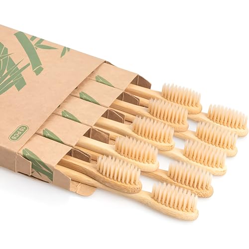 Spazzolini Da Denti In Bambù Ecologici – Set Da 10 Con Setole Medie, Manico Ergonomico E Colori Vari, Biodegradabili E Senza Plastica