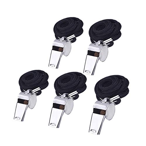 LIOOBO 5 peças de apitos de aço inoxidável para treinamento, apitos de metal com cordão para funcion