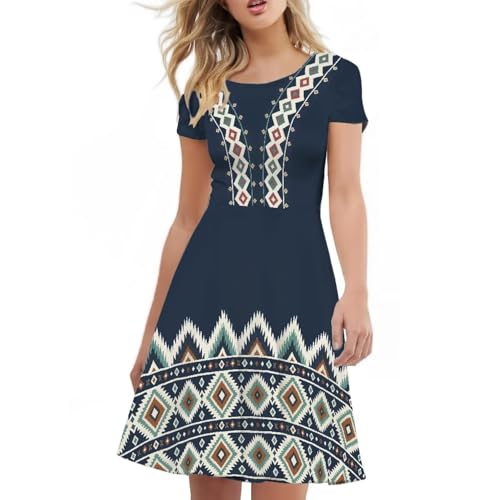 Image of HUGS IDEA Womens Puffy Swing Midi Dress Round Neck Short Sleeve Party A-Line Dresses
