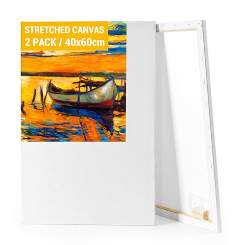Koncci Lienzos para Pintar, Set de 2 (40x60CM) Algodón sin Ácidos Lienzo con Marco, Canvas para Pintar, Lienzos para Pintura al Acrílico, Oleo, Acuarela, Niños, Principiantes, Artistas