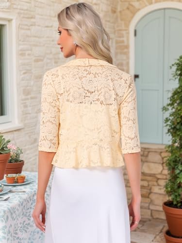 Image of Allegra K Lace Shrug for Women Bolero Tops Sheer Cardigan Open Front Half Sleeve Dressy Cover Up