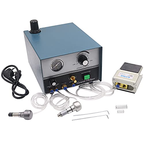 Double Head Pneumatic Jewelry Engraver Machine 110V 60Hz Pneumatic Hand Engraving Machines 100-4000 RPM Pneumatic Graver Handpiece Micro Engraer for Jewelry Crafts and Wrought Iron