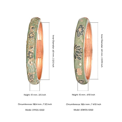 UJOY Vintage Cloisonne Bracelets Flower Enameled Jewelry Gold Plated Cuff Bangle for Women Gift Box 55A35-55A114 green - Image 4