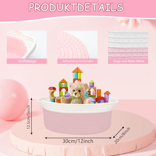 Geschenkkorb Leer, Aufbewahrungskorb, Geflochten Korb für Geschenke mit Geschenktüten und Bändern, Präsentkorb Leer für Geburtstag, Hochzeit, Babyparty, Erntedank, Weihnachten (Rosa und Weiß)