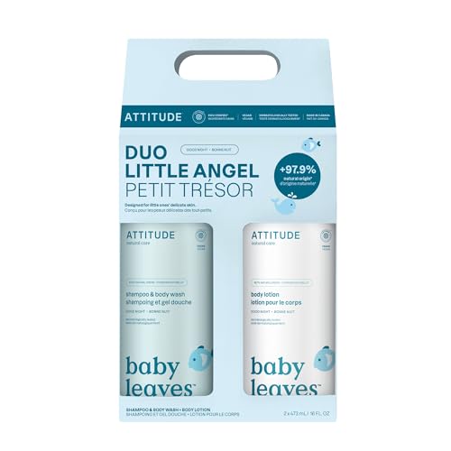 Image of ATTITUDE Baby 2-in-1 Shampoo & Body Wash and Baby Lotion Set, EWG Verified, Dermatologically Tested Soap and Moisturizing Cream, Vegan, Good Night, 16 Fl Oz each
