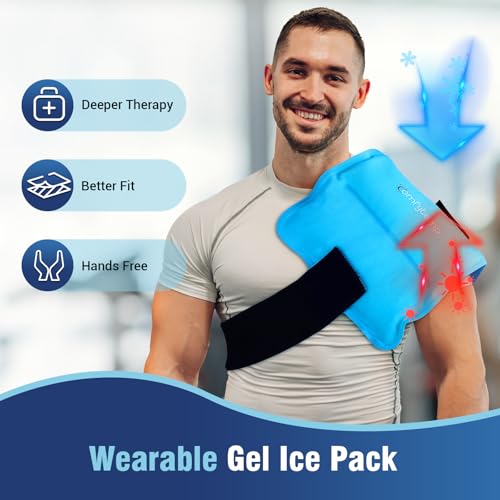 Image of Comfytemp Ice Packs for Injuries Reusable, Large Hot Cold Gel Pack for Shoulder Back Knee Pain Relief, Instant Compress for Arthritis, Swelling, Sprains, Bruises, 2 Adjustable Straps, 10.5 inchx14.5 inch