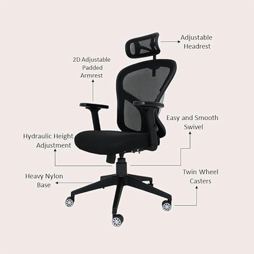 Image of High Back Ergonomic Mesh Office Chair with Adjustable Headrest & Armrests, Breathable Back, Premium Cushioned Seat, Chrome Base Swivel Task Chair for Home & Office (Black)