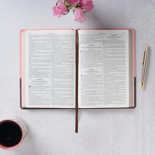 KJV Holy Bible, Thinline Large Print Faux Leather Red Letter Edition Ribbon Marker, King James Version, Pink/Brown (KJV Thinline LP Editions)