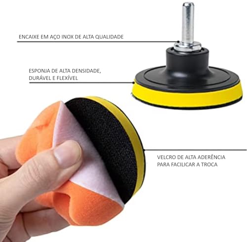 Kit 11pcs Boinas Esponjas de Polimento Automotivo 3 Polegadas (8cm) para Parafusadeira e Furadeira