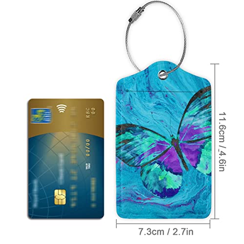 Image of 2 Pack Luggage Tag for Suitacase, Cute Unique Leather Suitcase Tags Identifiers with Privacy Name Address Labels & Durable Steel Loop for Women Men Travel - Butterfly