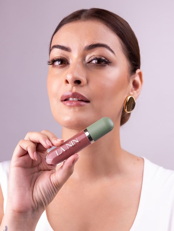 Image of La Nin Skinny Dip Peptide Infused Lip Oil Barely Behaving | Warm Nude Shimmer for Women | Hydrating Glossy Lip Oil | Non Sticky Nourishing Lip Care | 6 ml
