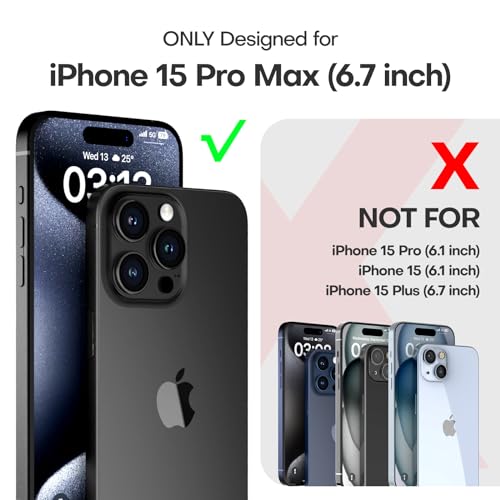 Image of TAURI for iPhone 15 Pro Max Case, with Screen Protector, Black | Anti-Yellowing Military-Grade Protection Shockproof Slim Phone Case for iPhone 15 Pro Max