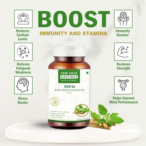 The Old Natural KSM-66 Ashwagandha 600 mg Veg Capsules | Extra Strength Natural Formulation | Support strength & energy | Withania Somnifera Extract - 60 Vegetarian Capsules