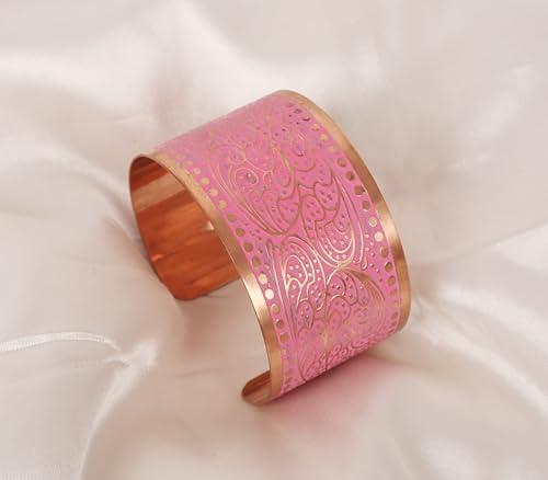 Image of Touchstone Indian Bollywood Desire Brass Base Exotic Workmanship Free Size Cuff Bracelet in Antique Gold Or White Or Copper Tone for Women.
