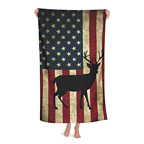 Zuxhvia Deer American Flag Beach Towel, Quick Dry Bath Towel Lightweight, Soft Us Flag Pool Towel For Swimming, Travel, Beach Chair #TOP6