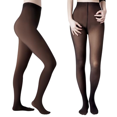 Image of Fleece Lined Tights Winter Fake Translucent Thermal Tights Warm Pantyhose Leggings Sheer Thick Stockings for Women