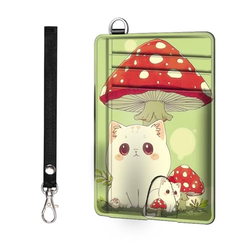 Slim Minimalist Front Pocket RFID Blocking Wallet for Men&Womem, Keep Your Credit Cards and Personal Information Safe, Cartoon Mushroom Cat Security Pockets for Business Card Holder
