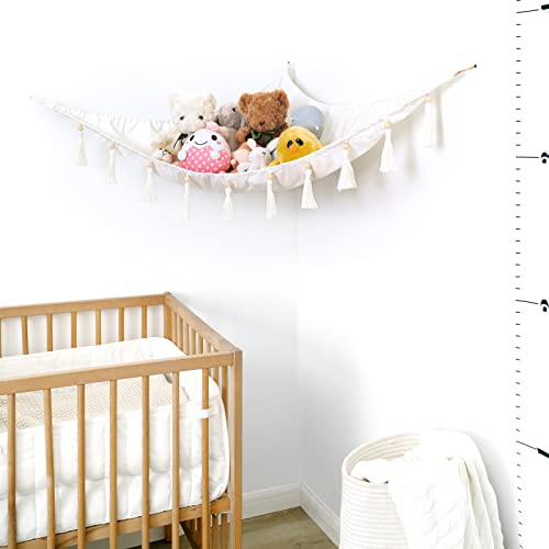 Mkono Stuffed Animal Hammock Macrame Hanging Toy Storage Organizer With Tassels Boho Large Corner Toy Net Hammock For Stuffed Animals Plush Toys Display Holder For Nursery Kid Room Playroom Bedroom #TOP2