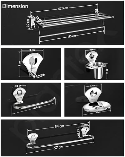 Plantex Stainless Steel 6pcs Bathroom Organizer Set/Bathroom Accessories/Towel Rack/Towel Rod/Soap Holder/Tumbler Holder/Robe Hook(Chrome,Set of 6)