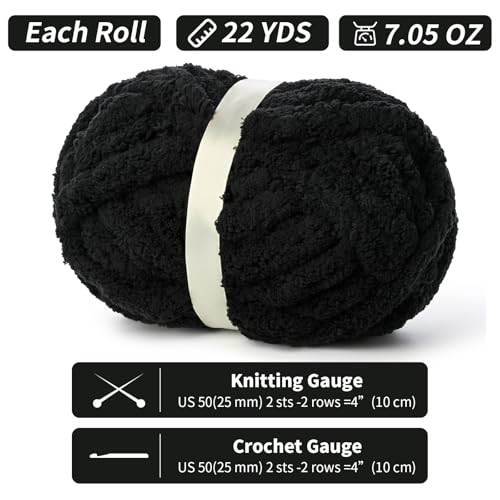 Image of 10 Pack of Jumbo Chunky Yarn for Hand Knitting,10# Super Bulky-Fluffy Chenille Yarn, 220 yds /70.5 oz Soft Thick Yarn for Crocheting Chunky Knit Throw Blankets.(Black)