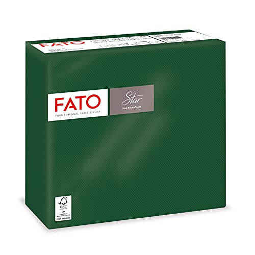 Fato - Servilletas de Papel Desechables, Suavidad y Suavidad, Paquete de 40 Servilletas, Tamaño 38x38 dobladas en 4, 2 capas, Color Verde Bosque, Papel 100% Pura Celulosa, Certificado FSC